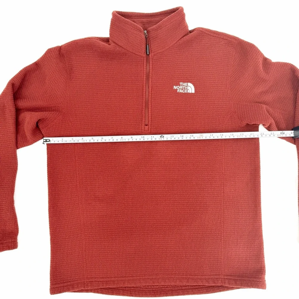 The North Face Mens Quarter Zip Waffle Grid Fleece Pullover Rust Red Medium